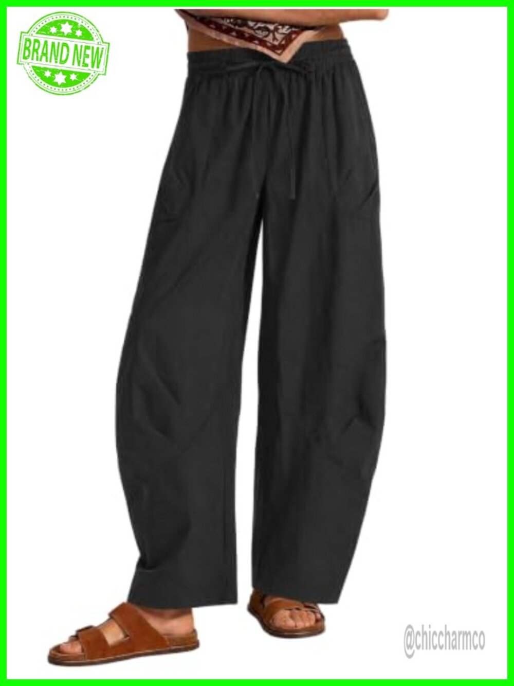 Womens Baggy Barrel Wide Leg Cargo Pants Drawstring Hiking Trousers
